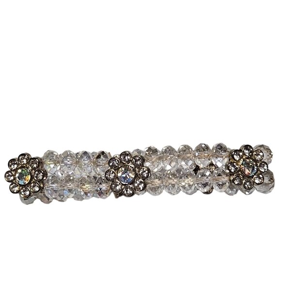 Elegant Vintage Beaded Stretch Bracelet Crystal Bead Rhinestone Flower Accents - Picture 3 of 5